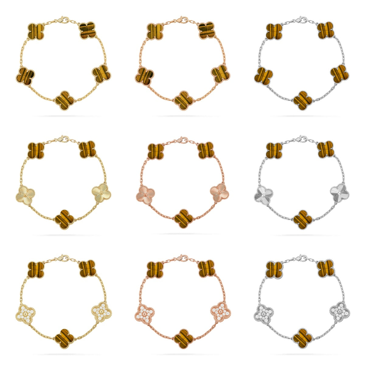 [sparkle Jewelry ] CLOVER 5 MOTIFS TIGER EYE BRACELET COLLECTION
