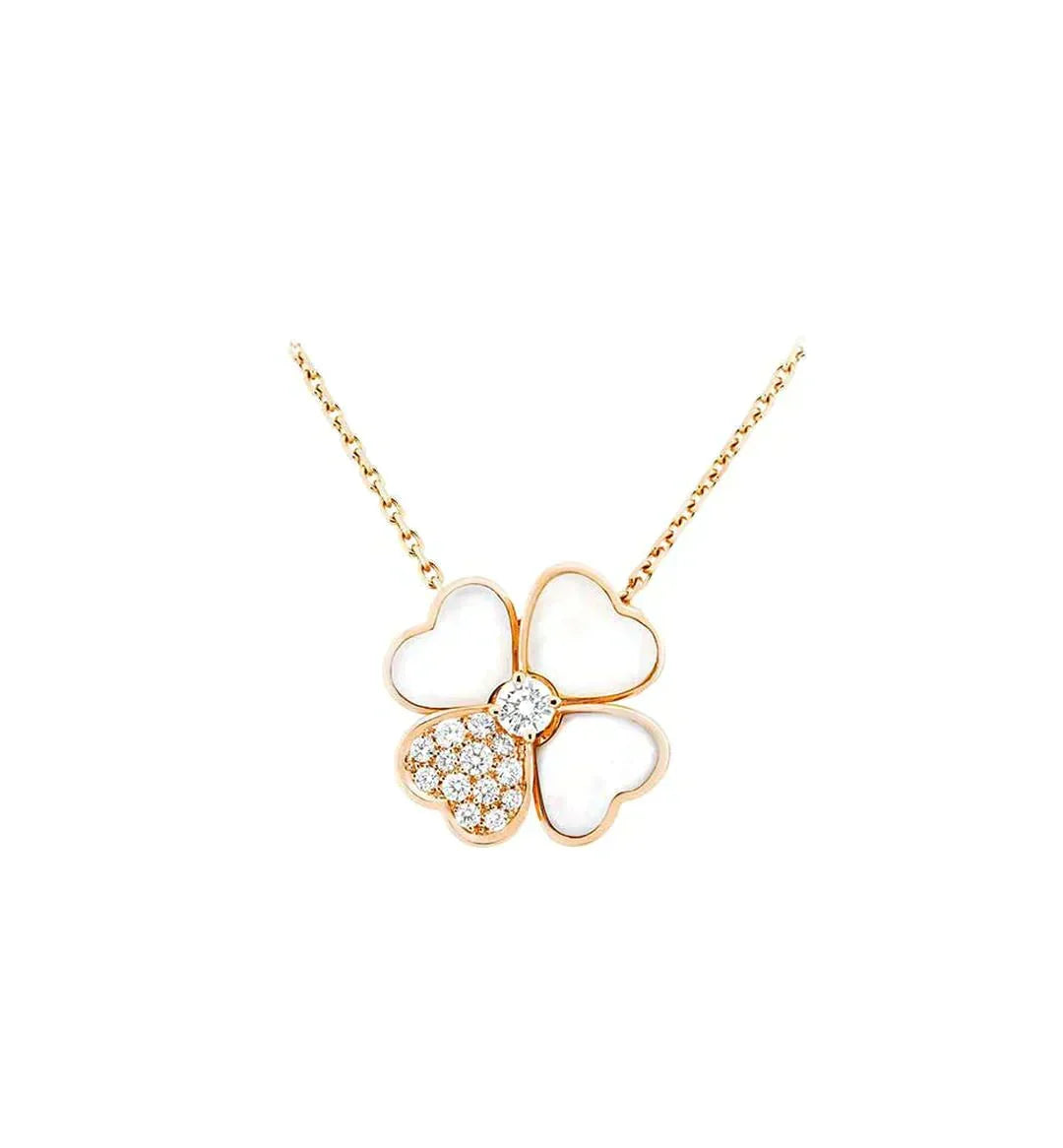 [sparkle Jewelry ]CLOVER MOP DIAMOND ROSE GOLD NECKLACE
