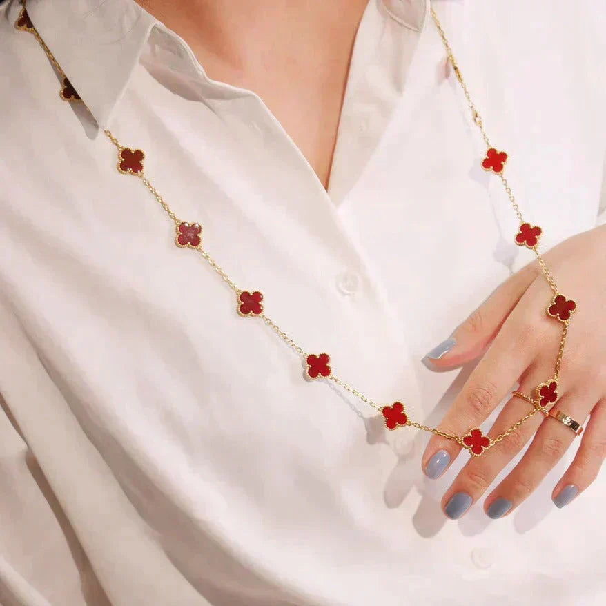 [sparkle Jewelry ]CLOVER 20 MOTIFS CARNELIAN NECKLACE