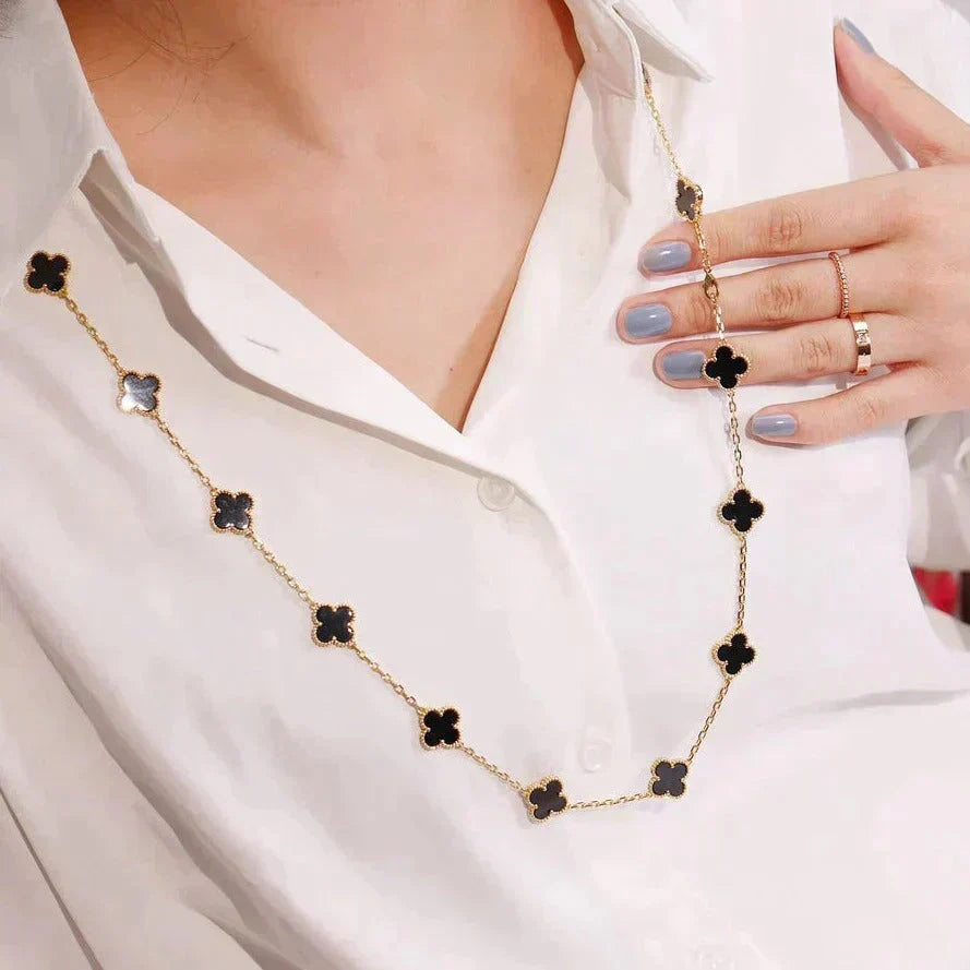 [sparkle Jewelry ]CLOVER 20 MOTIFS ONYX NECKLACE