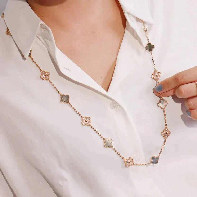 [sparkle Jewelry ]CLOVER 20 MOTIFS DARK MOP DIAMOND  NECKLACE