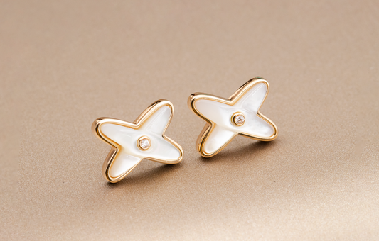[Sparkle]JEUX DE WHITE MOP ROSE GOLD DIAMOND OHRRINGE