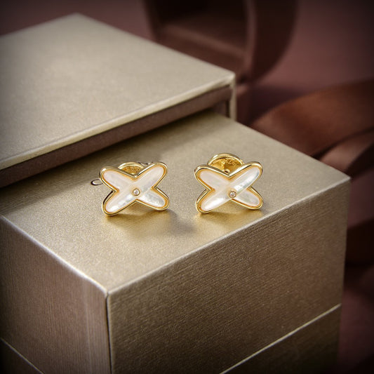 [Funkeln]WEISSER MOP GOLD DIAMANT OHRRINGE