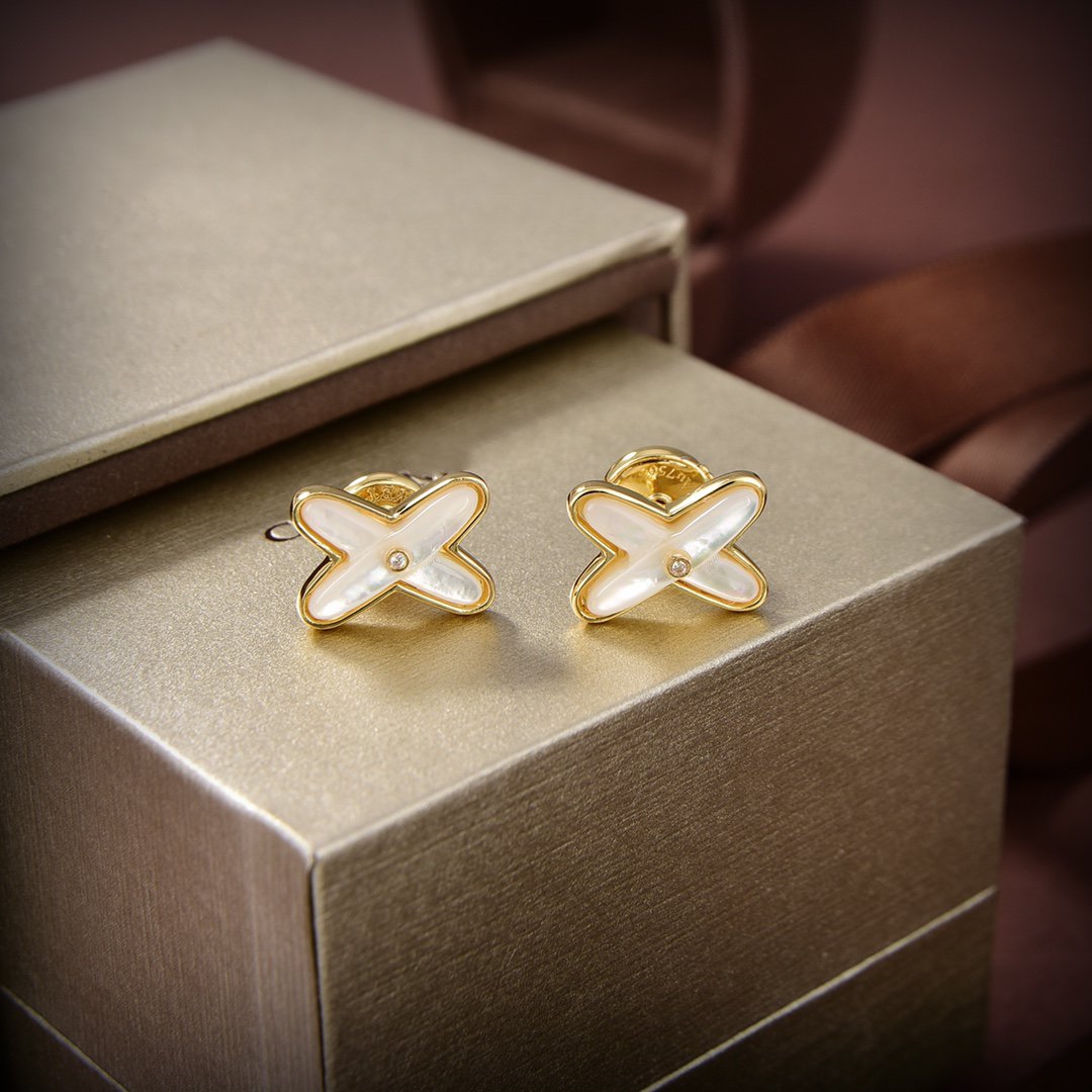 [sparkle Jewelry ]JEUX DE WHITE MOP GOLD DIAMOND EARRINGS