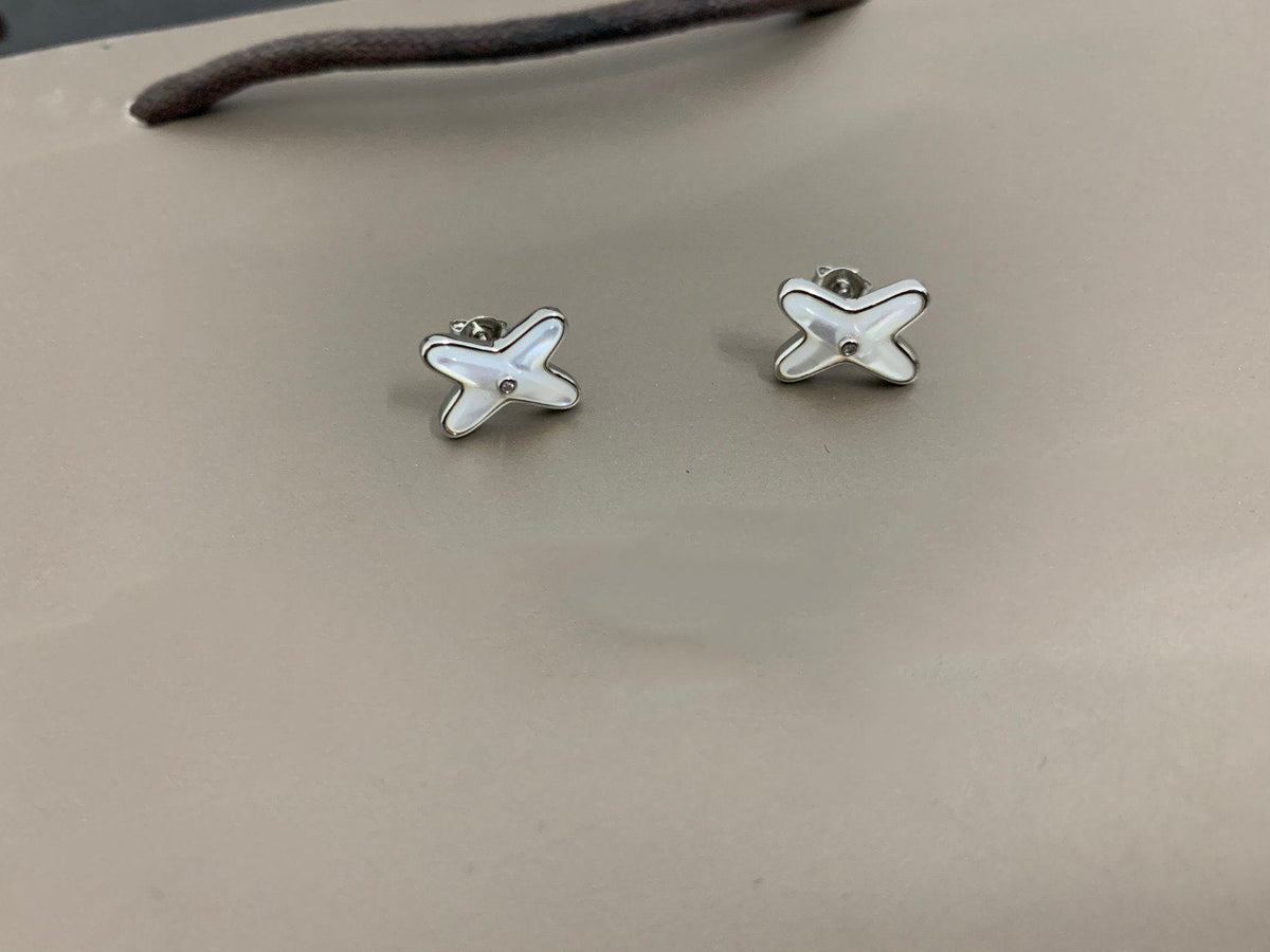 [sparkle Jewelry ]JEUX DE WHITE MOP SILVER DIAMOND EARRINGS