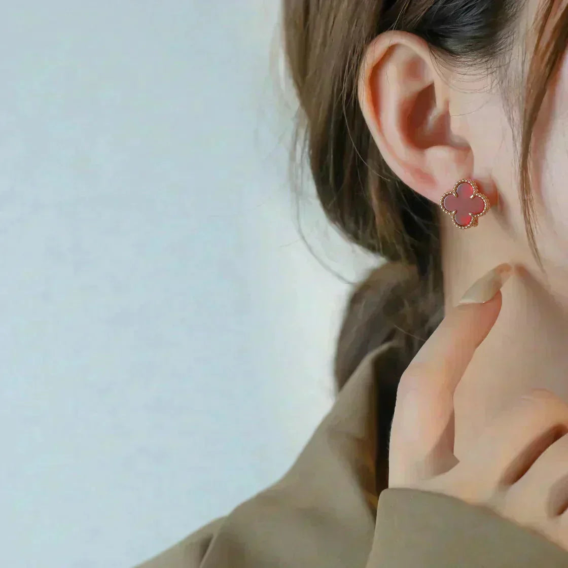 [sparkle Jewelry ]CLOVER MEDIUM 1 MOTIFS CARNELIAN  EARRINGS