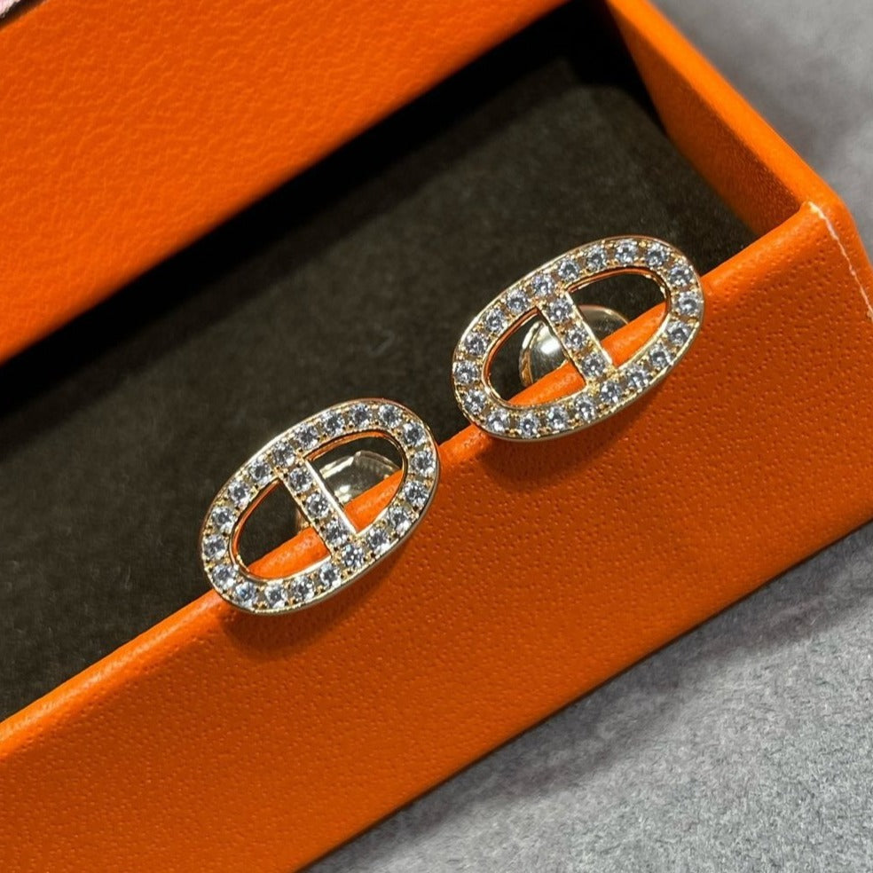 [sparkle Jewelry ]HM FULL DIAMOND PIG NOSE STUD EARRINGS