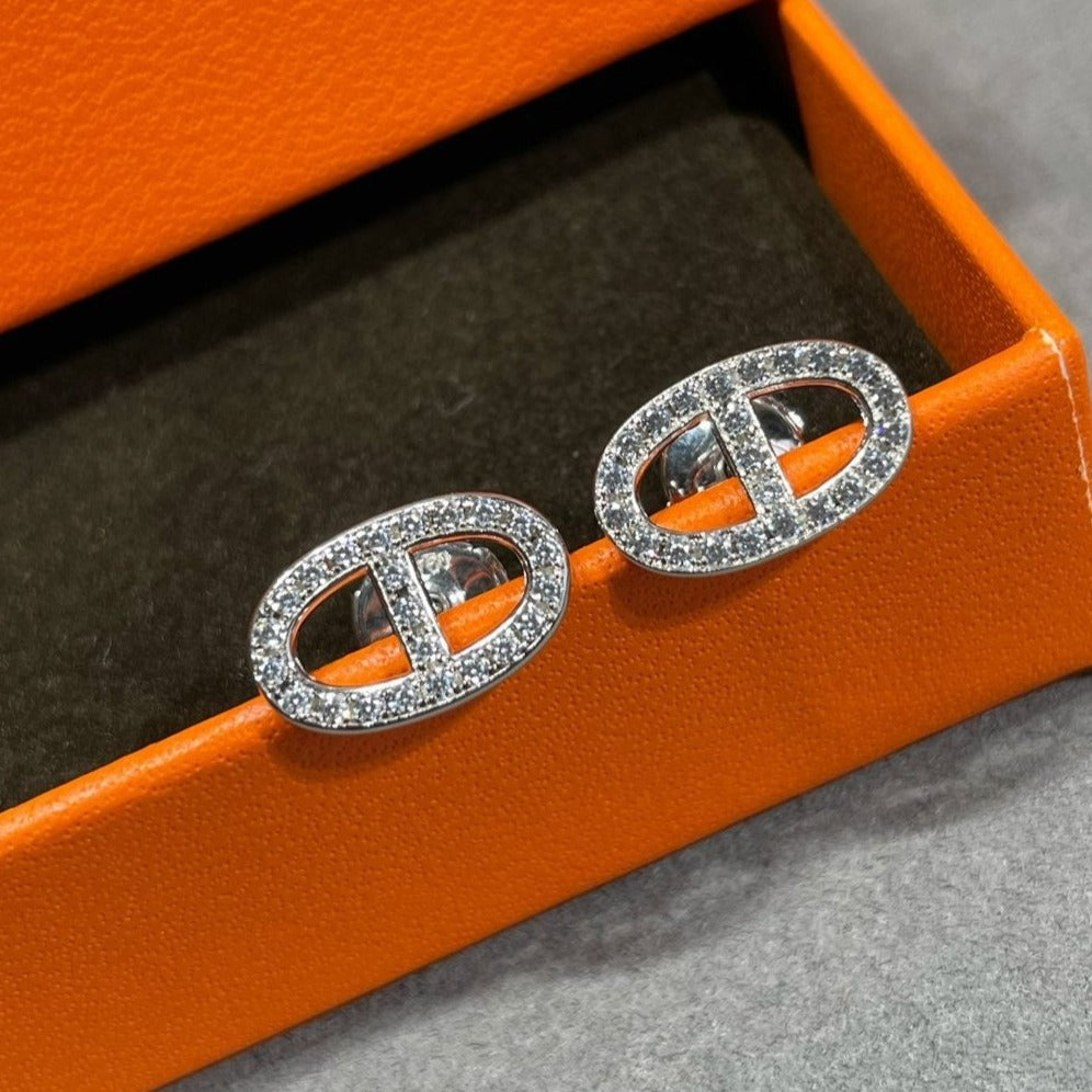 [sparkle Jewelry ]HM FULL DIAMOND PIG NOSE STUD EARRINGS