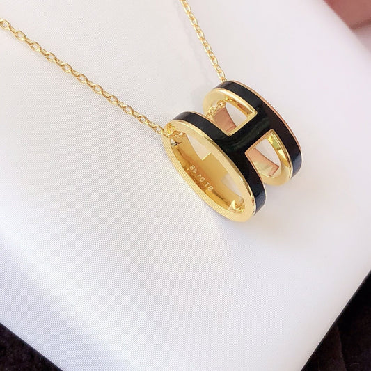 [Sparkle]HM CLIC SCHWARZ EMAILLE GOLD HALSKETTE