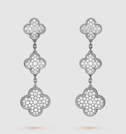 [sparkle Jewelry ]CLOVER 3 MOTIF DIAMOND SILVER DROP EARRINGS