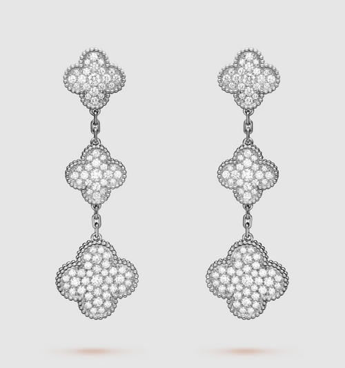 [sparkle Jewelry ]CLOVER 3 MOTIF DIAMOND SILVER DROP EARRINGS