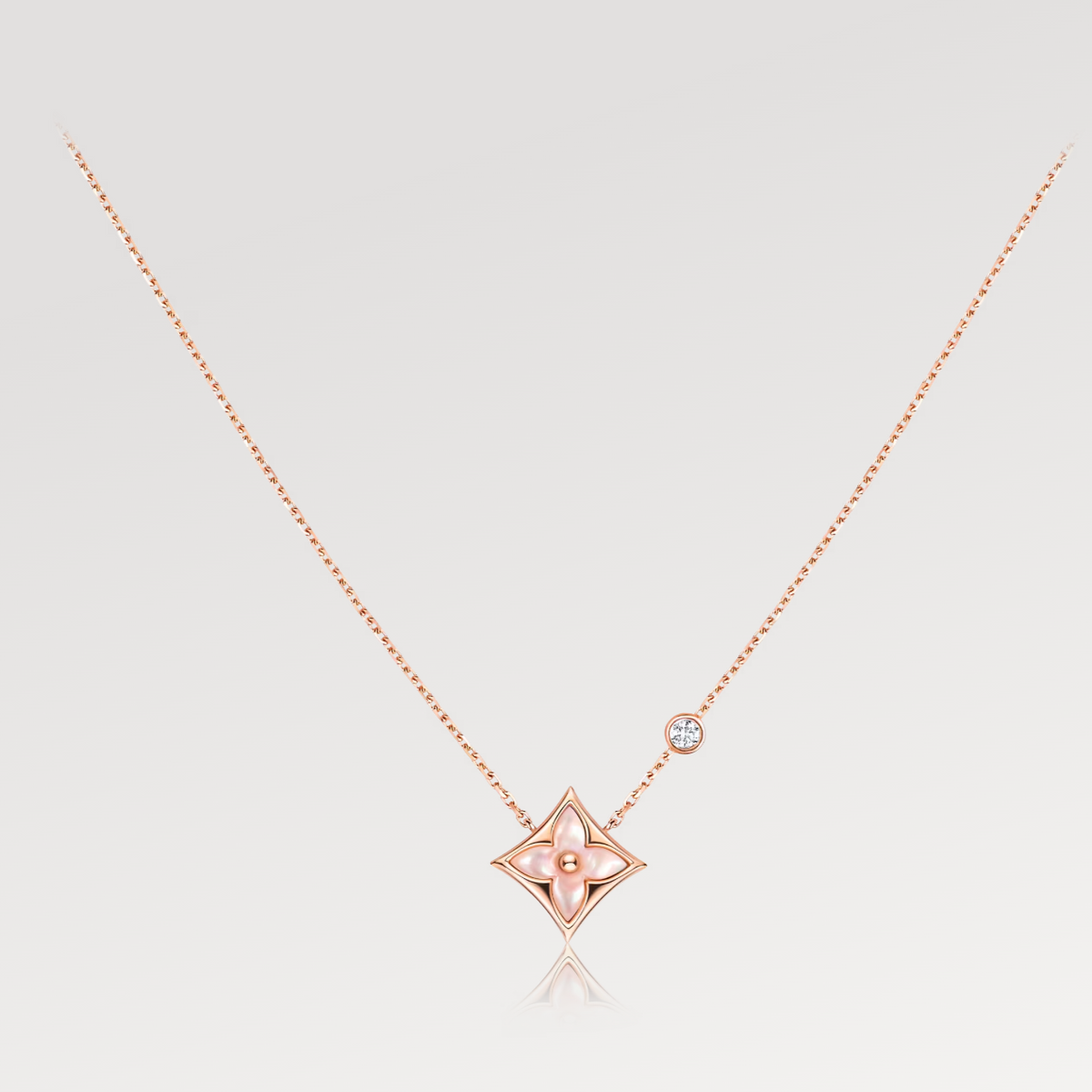 [sparkle Jewelry ]STAR PINK MOP 1 DIAMOND PINK GOLD NECKLACE