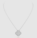 [sparkle Jewelry ]CLOVER 25MM LARGE PENDANT DIAMOND PAVED SILVER NECKLACE