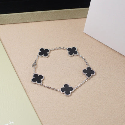 [Sparkle]GLÜCKSKLEE-ARMREIF MIT 5 MOTIVEN – KOLLEKTION SCHWARZES ONYX