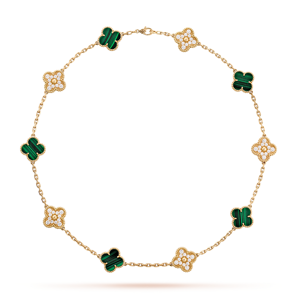 [sparkle Jewelry ]CLOVER 10 MOTIFS MALACHITE DIAMOND NECKLACE