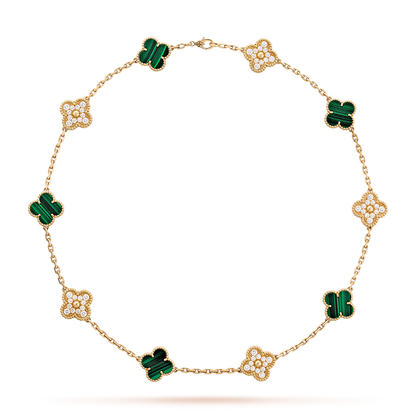 [sparkle Jewelry ]CLOVER 10 MOTIFS MALACHITE DIAMOND NECKLACE