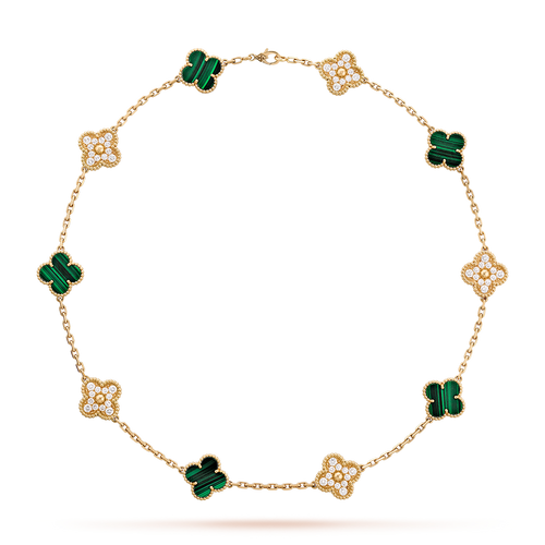 [sparkle Jewelry ]CLOVER 10 MOTIFS MALACHITE DIAMOND NECKLACE