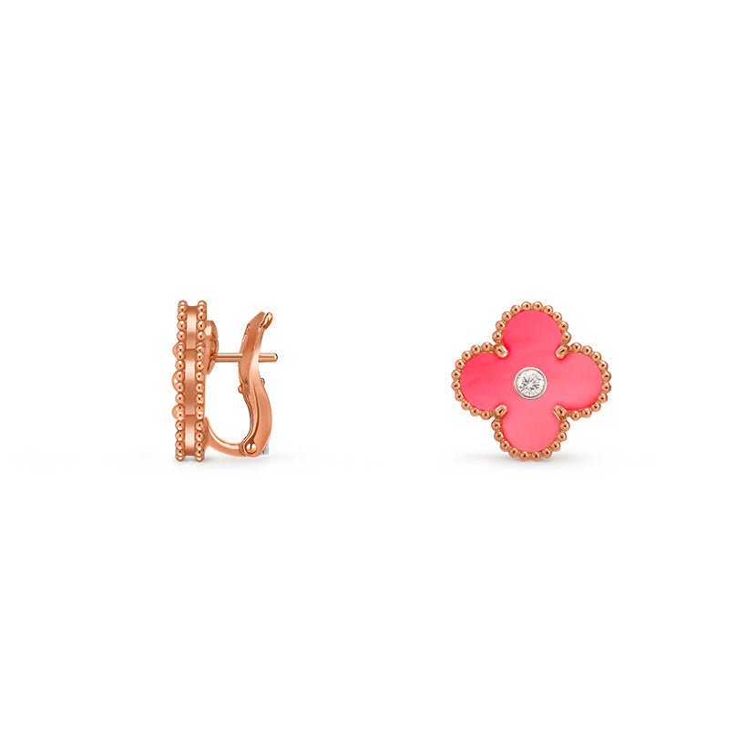 [Sparkle]15MM CLOVER FLOWER STUD EARRINGS DIAMOND-ROSE GOLD COLLECTION