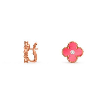 [Sparkle]15MM CLOVER FLOWER STUD EARRINGS DIAMOND-ROSE GOLD COLLECTION