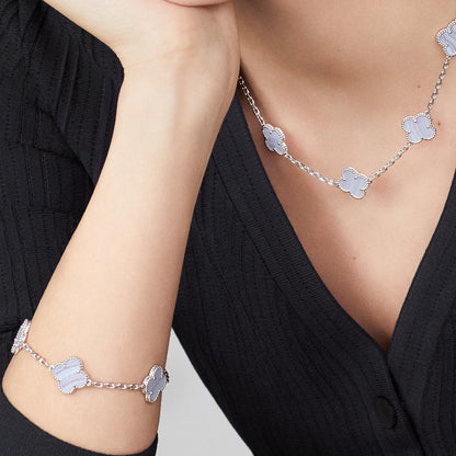 [sparkle Jewelry ]CLOVER 10 MOTIFS BLUE CHALCEDONY NECKLACE