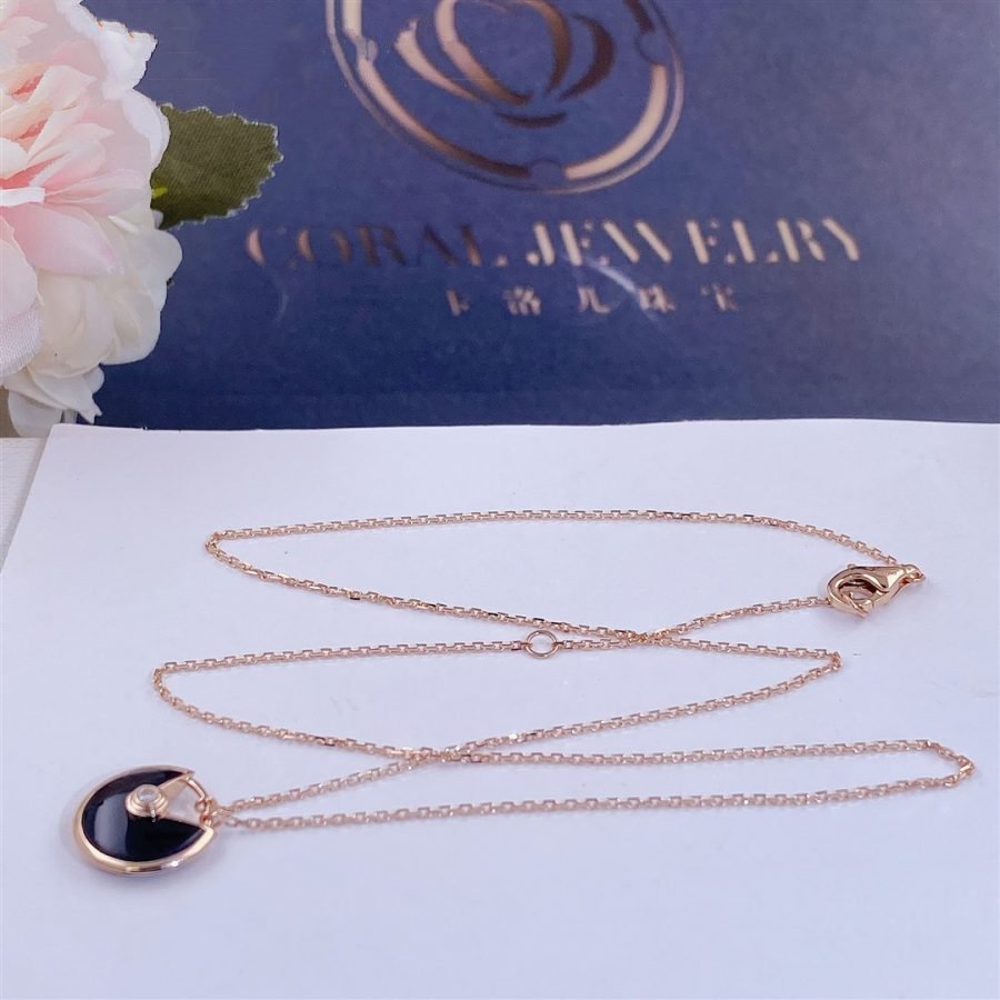 [sparkle Jewelry]AMULETTE ROSE GOLD ONYX NECKLACE
