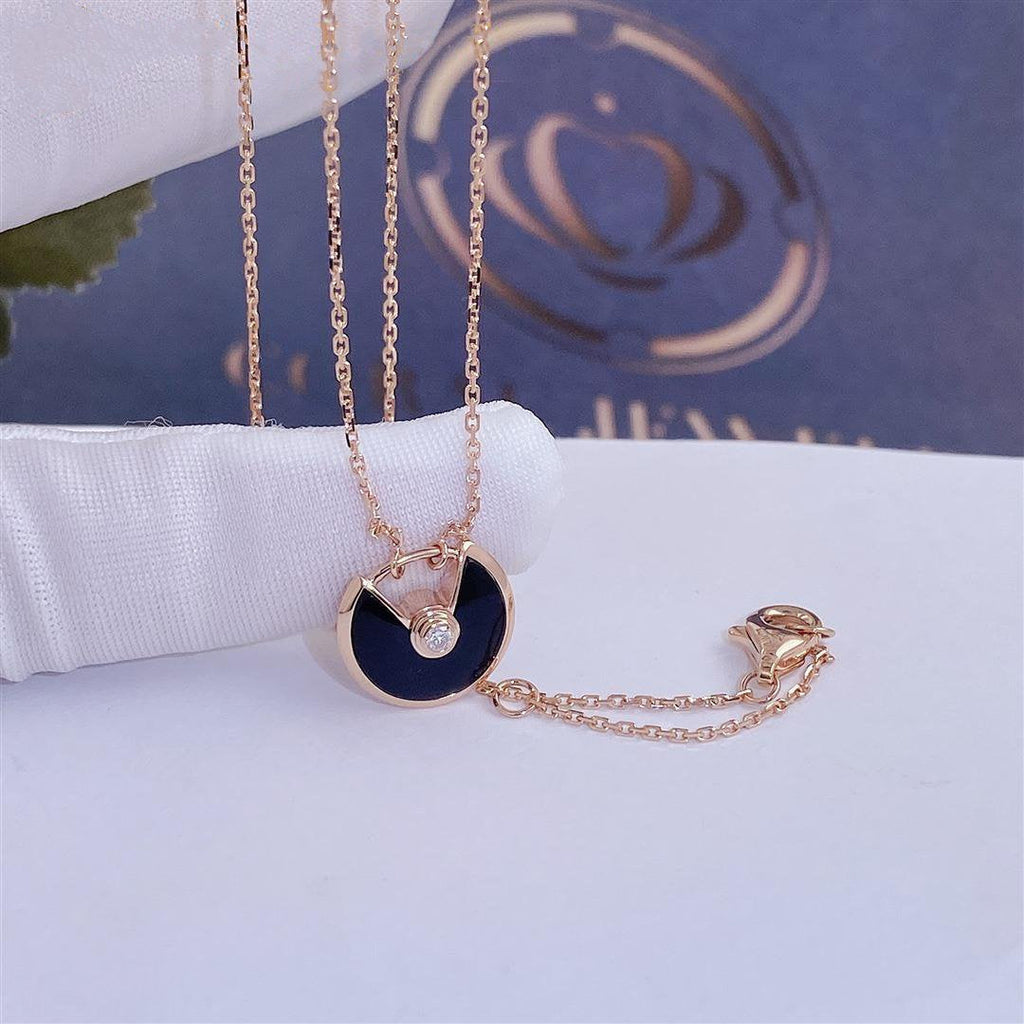 [sparkle Jewelry]AMULETTE ROSE GOLD ONYX NECKLACE