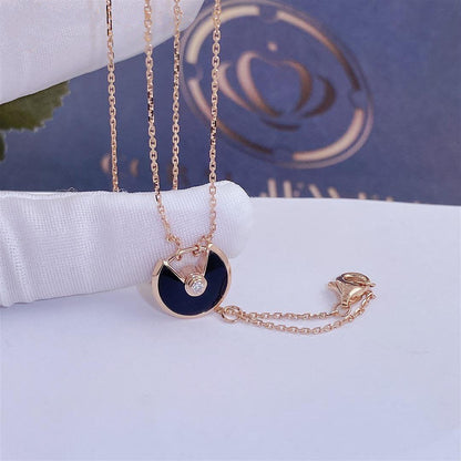 [sparkle Jewelry]AMULETTE ROSE GOLD ONYX NECKLACE