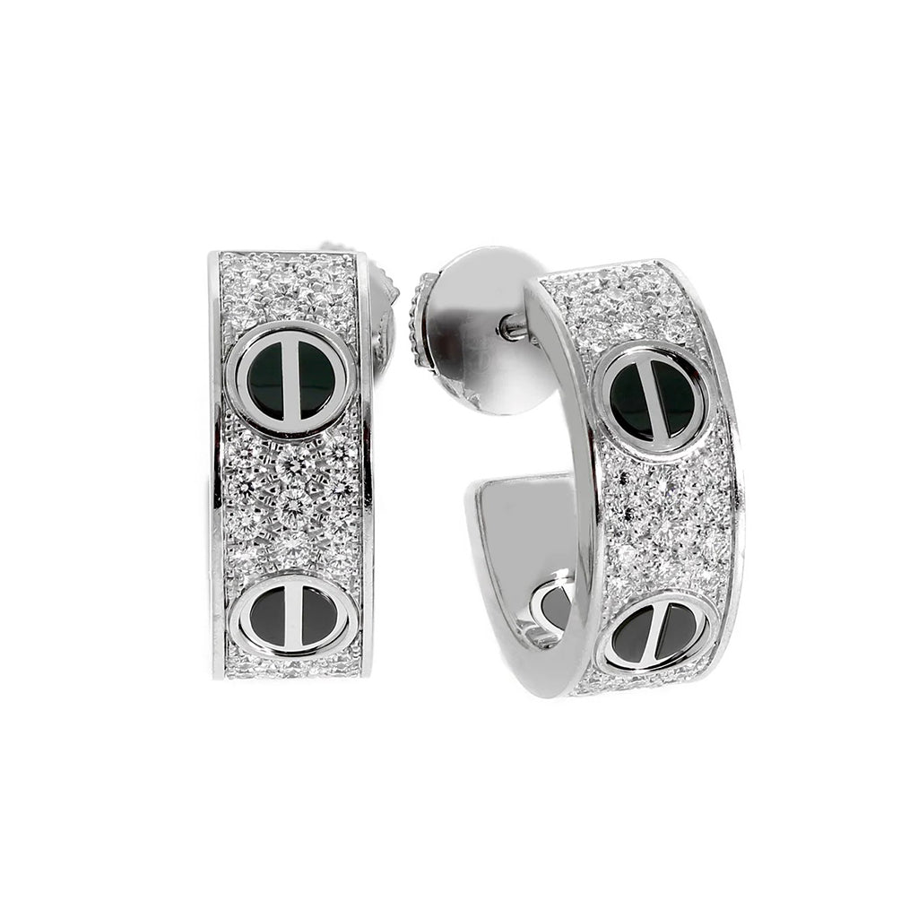 [sparkle Jewelery]LOVE CERAMIC DIAMOND PAVED SILVER EARRINGS