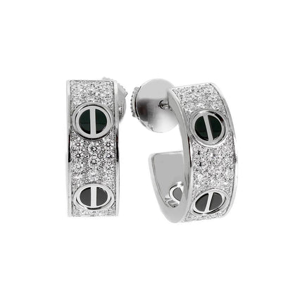 [sparkle Jewelery]LOVE CERAMIC DIAMOND PAVED SILVER EARRINGS