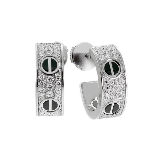[sparkle Jewelery]LOVE CERAMIC DIAMOND PAVED SILVER EARRINGS