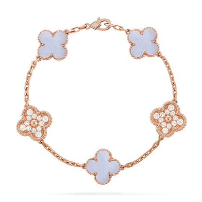 [Sparkle]LUCKY CLOVER 5-MOTIF-ARMBAND - PURPLE CHALCEDONY KOLLEKTION