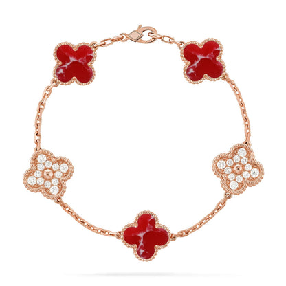 [Sparkle]LUCKY CLOVER 5-MOTIV-ARMBAND - RED LARIMAR KOLLEKTION
