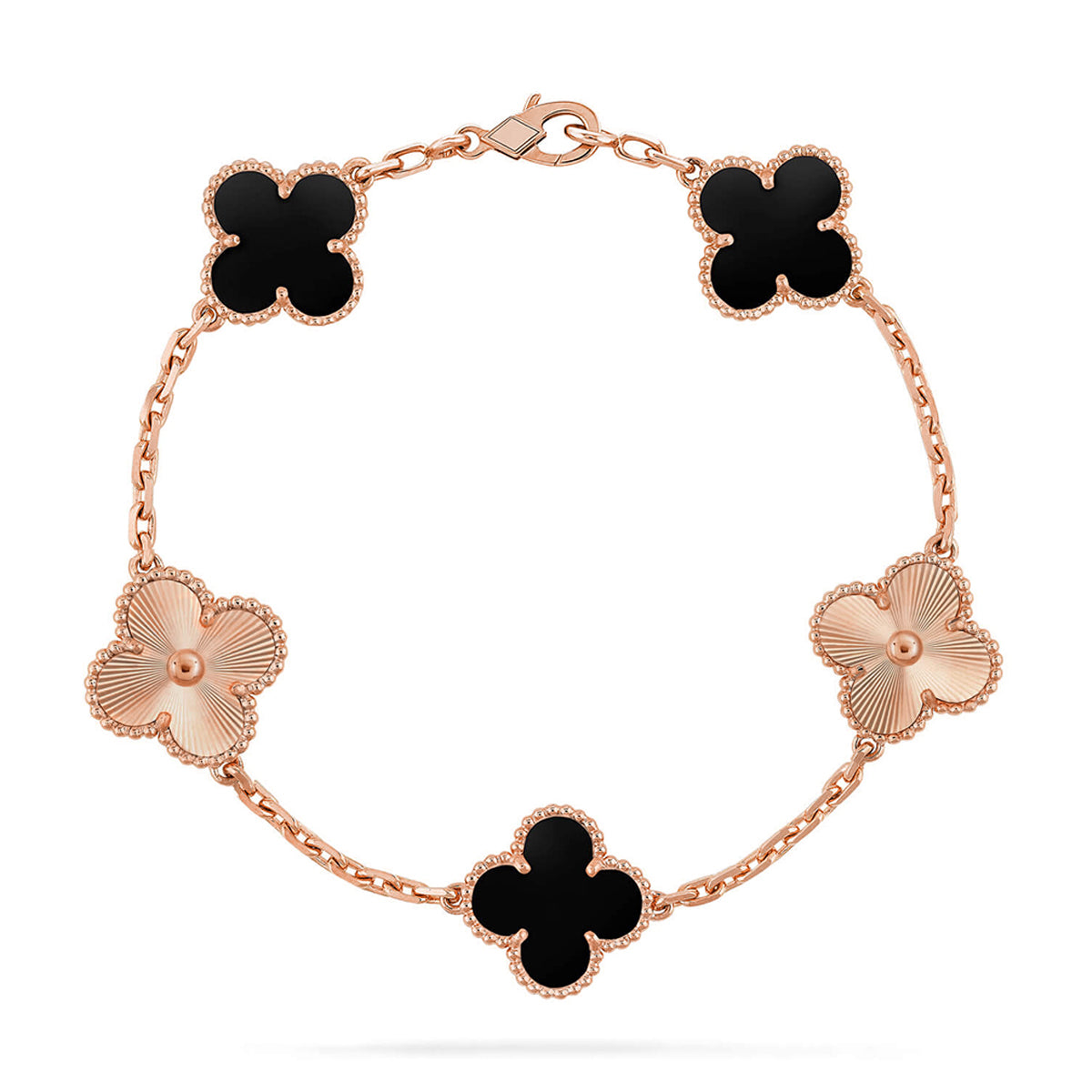 [Sparkle]GLÜCKSKLEE-ARMREIF MIT 5 MOTIVEN – KOLLEKTION SCHWARZES ONYX