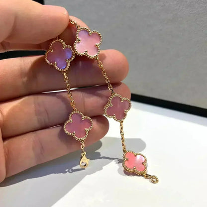 [Sparkle]ラッキー クローバー 5モチーフ ブレスレット - ピンクマザーオブパール コレクション
