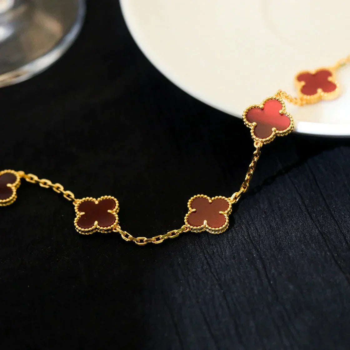 [sparkle Jewelry ] CLOVER 5 MOTIF RED CORNELIAN BRACELET COLLECTION