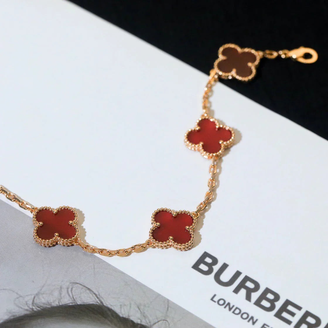 [sparkle Jewelry ] CLOVER 5 MOTIF RED CORNELIAN BRACELET COLLECTION