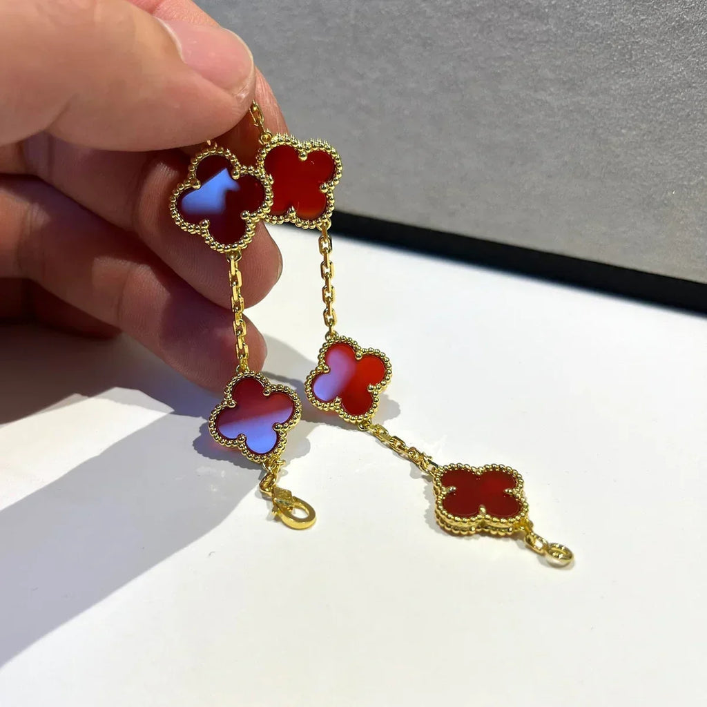 [sparkle Jewelry ] CLOVER 5 MOTIF RED CORNELIAN BRACELET COLLECTION