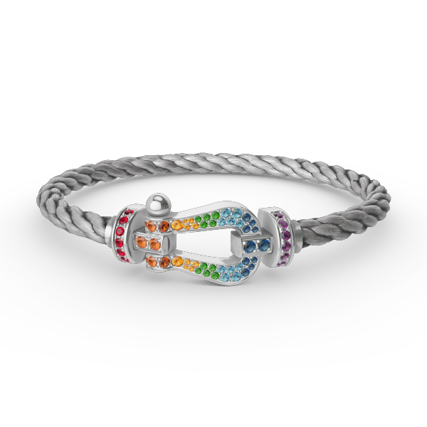[Sparkle]FORCE GROSSES HUFEISEN FARBIGES DIAMANTENARMBAND - WEISSGOLD