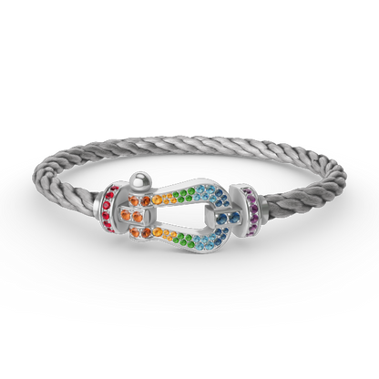 [Sparkle]FORCE GROSSES HUFEISEN FARBIGES DIAMANTENARMBAND - WEISSGOLD