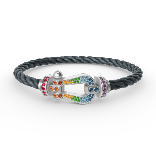 [Sparkle]FORCE GROSSES HUFEISEN FARBIGES DIAMANTENARMBAND - WEISSGOLD