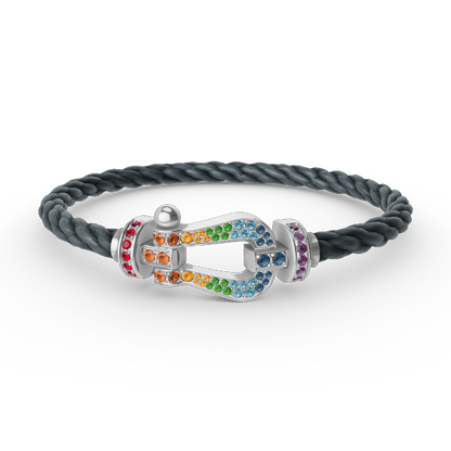 [Sparkle]FORCE GROSSES HUFEISEN FARBIGES DIAMANTENARMBAND - WEISSGOLD