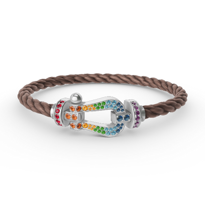 [Sparkle]FORCE GROSSES HUFEISEN FARBIGES DIAMANTENARMBAND - WEISSGOLD