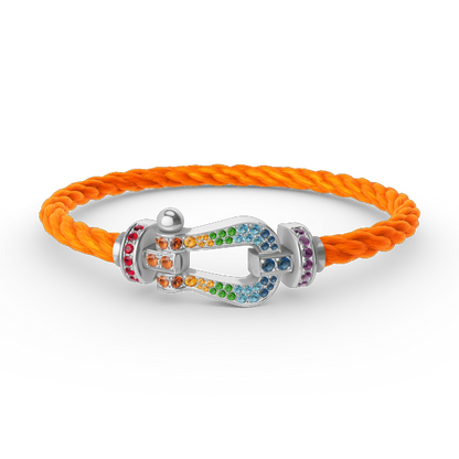 [Sparkle]FORCE GROSSES HUFEISEN FARBIGES DIAMANTENARMBAND - WEISSGOLD