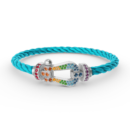 [Sparkle]FORCE GROSSES HUFEISEN FARBIGES DIAMANTENARMBAND - WEISSGOLD