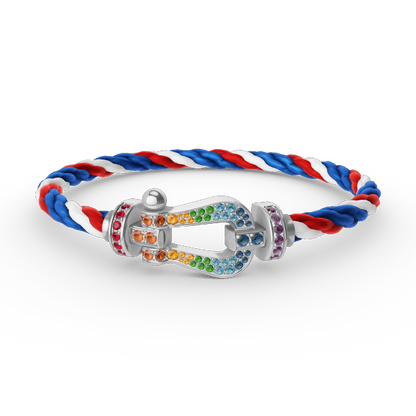[Sparkle]FORCE GROSSES HUFEISEN FARBIGES DIAMANTENARMBAND - WEISSGOLD