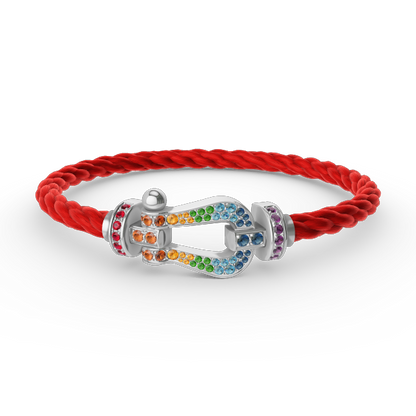 [Sparkle]FORCE GROSSES HUFEISEN FARBIGES DIAMANTENARMBAND - WEISSGOLD