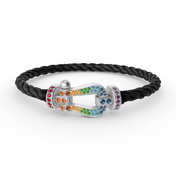 [Sparkle]FORCE GROSSES HUFEISEN FARBIGES DIAMANTENARMBAND - WEISSGOLD