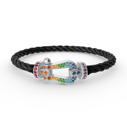 [Sparkle]FORCE GROSSES HUFEISEN FARBIGES DIAMANTENARMBAND - WEISSGOLD