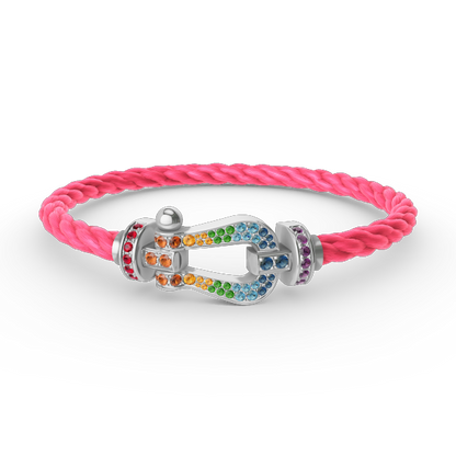 [Sparkle]FORCE GROSSES HUFEISEN FARBIGES DIAMANTENARMBAND - WEISSGOLD