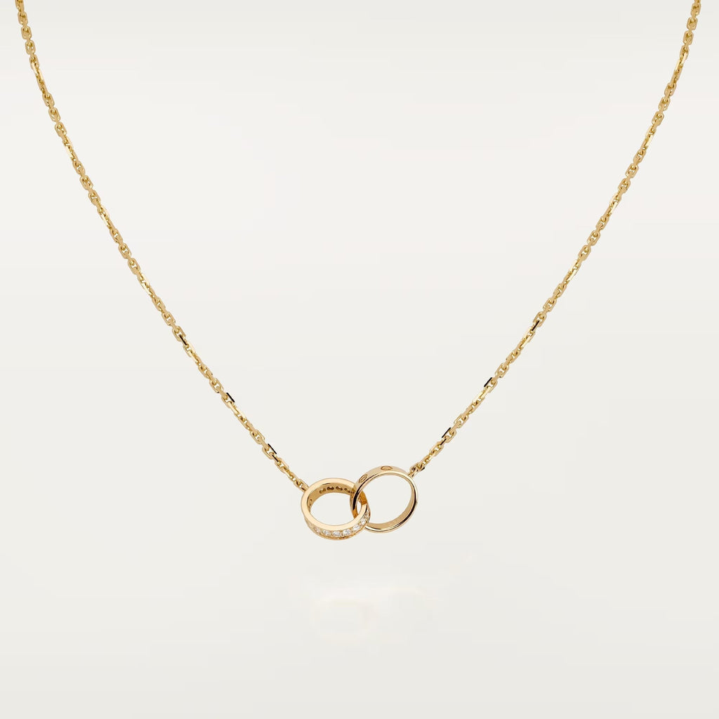 [sparkle Jewelery]LOVE DOUBLE RING HALF DIAMOND NECKLACE